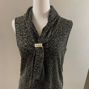 karl lagerfeld women top nwt work cocktail sleeveless shirt scarf neck pearl Sm
